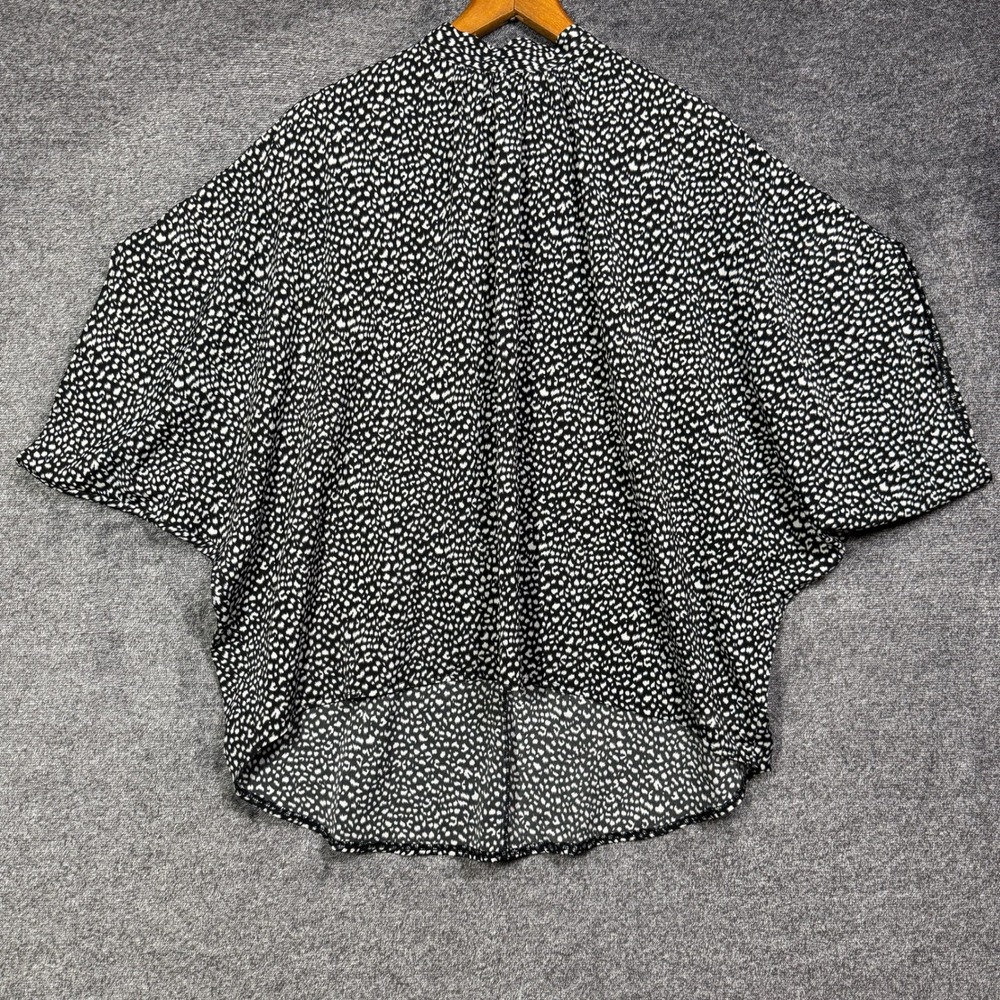 Angashion Womens XL Black White Animal Print‎ Tie Neck Batwing Sleeve Blouse Top